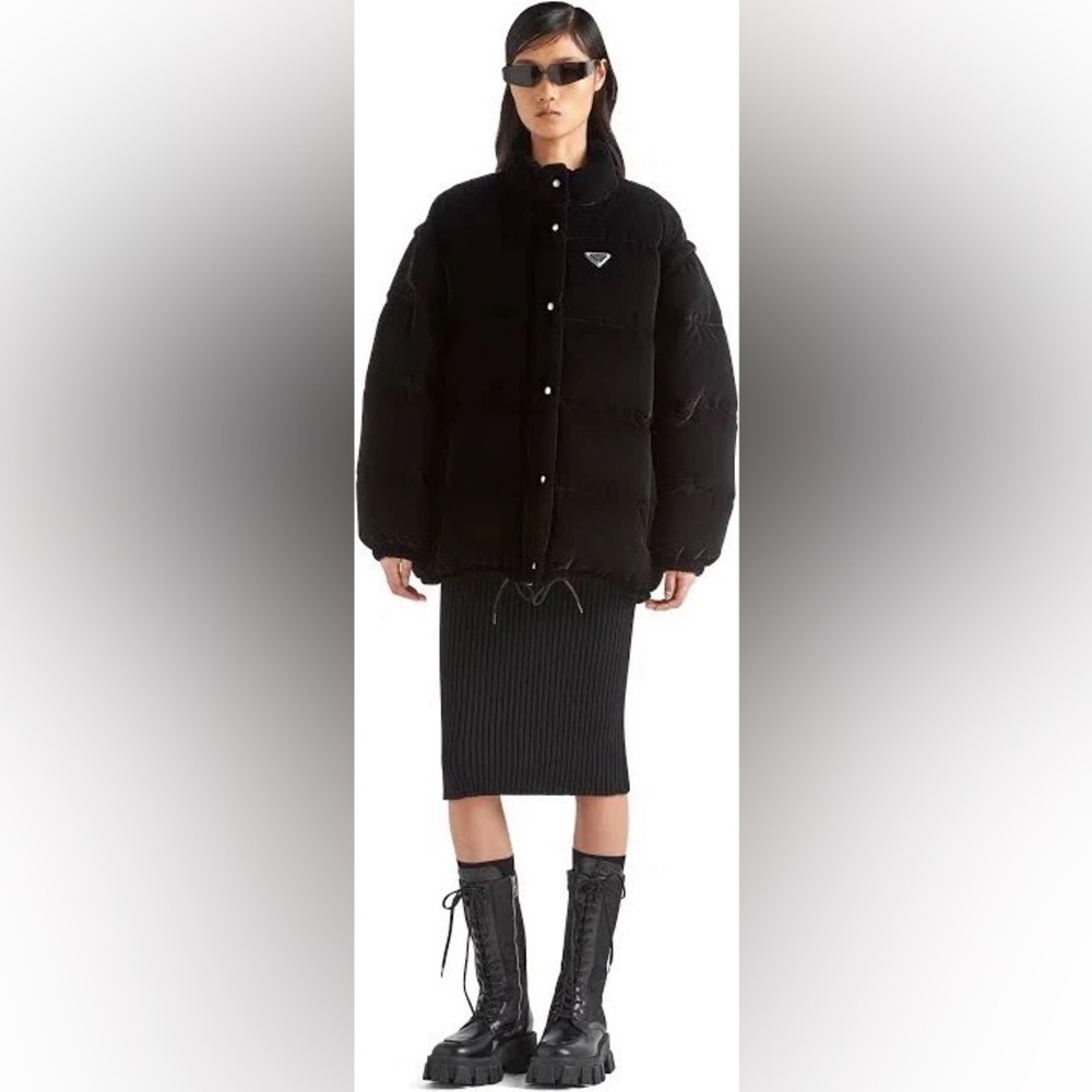 Prada Black Convertible velvet down jacket